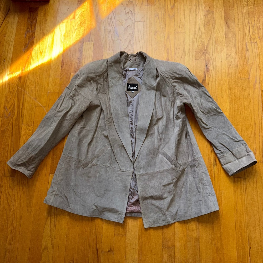Vintage Avanti Pig Suede Leather Jacket Taupe Grey Shawl Collar Yugoslavia Large